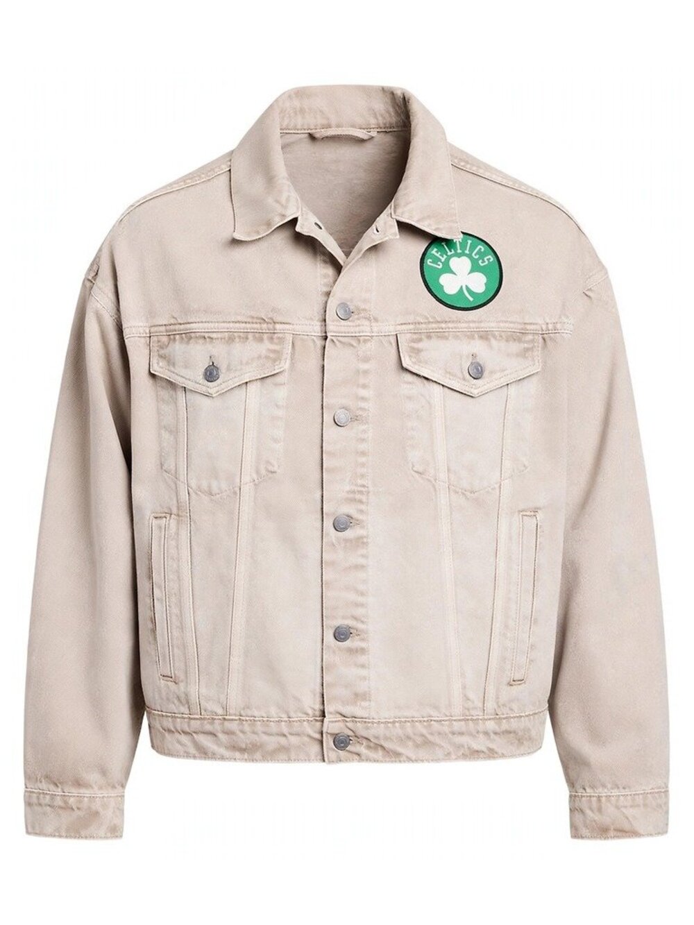 GAP Men's NBA Icon Denim Jacket Boston Celtics Large Washed Tan New